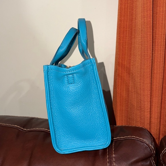 🔥🔥🔥Marc Jacobs Blue The Leather Small Tote Satchel Crossbody Bag - Picture 7 of 15